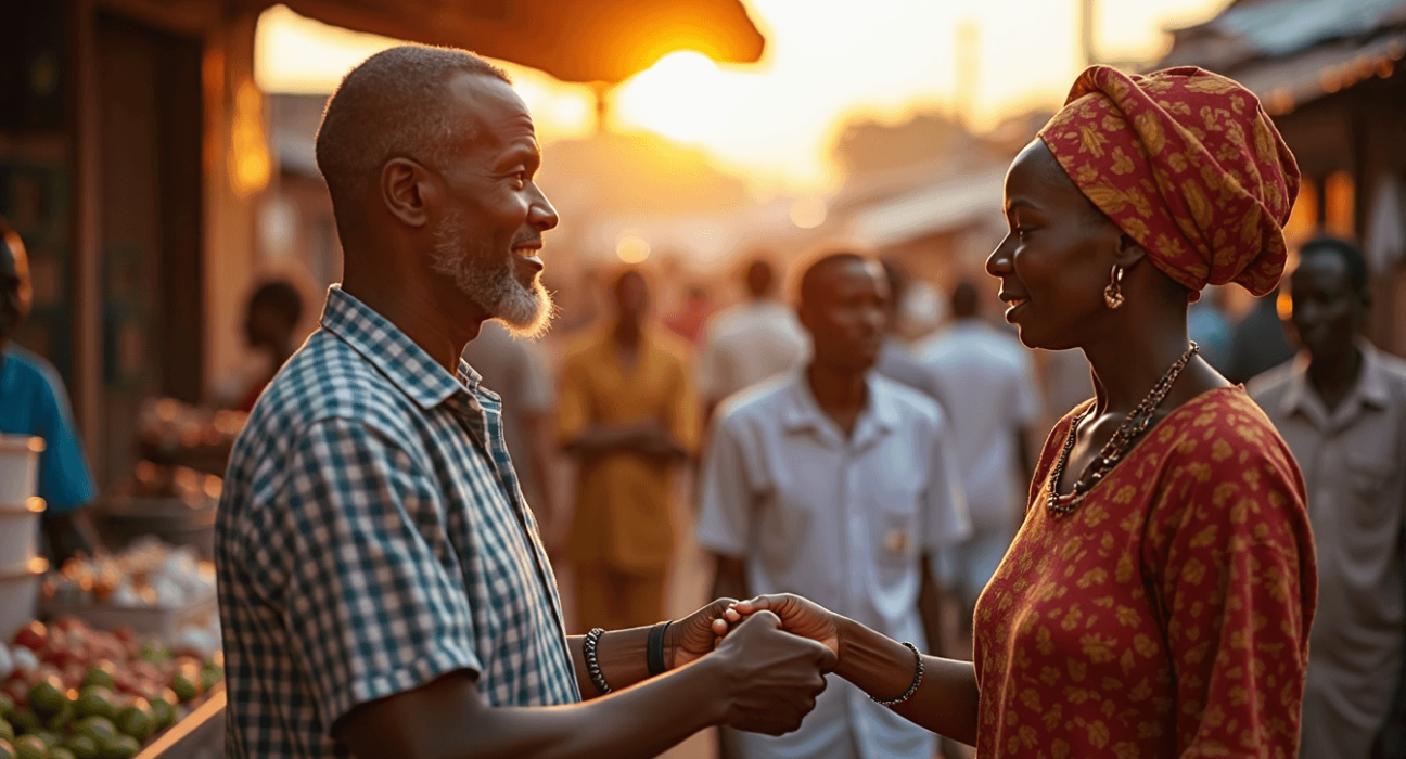 Nigerian community greeting at sunrise with Zakat 2025 sign