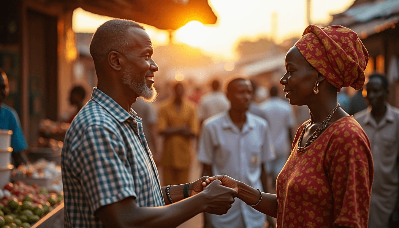 Nigerian community greeting at sunrise with Zakat 2025 sign